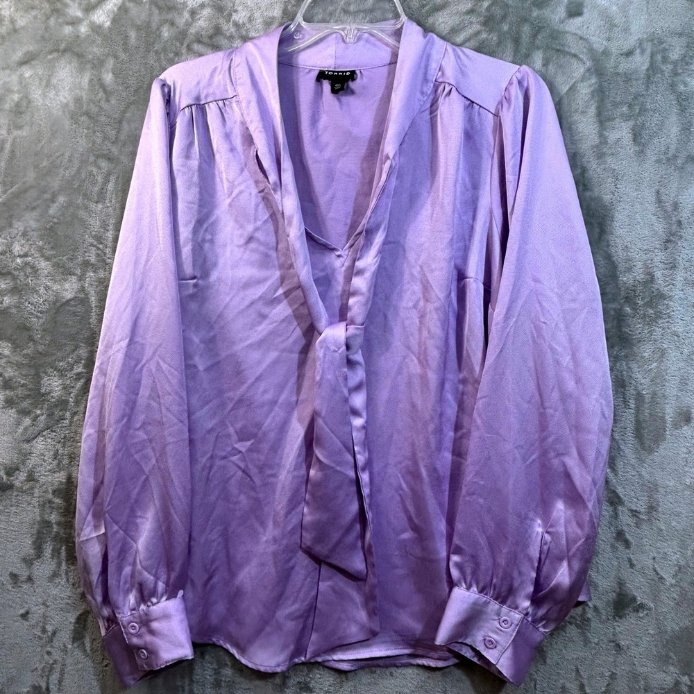 Torrid Lilac‎ Purple Satin Tie Neck Long Sleeve Blouse Plus Size 00 Med/Large